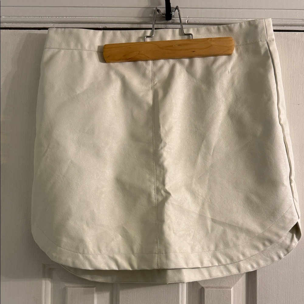 Cream Pleather Mini Skirt
